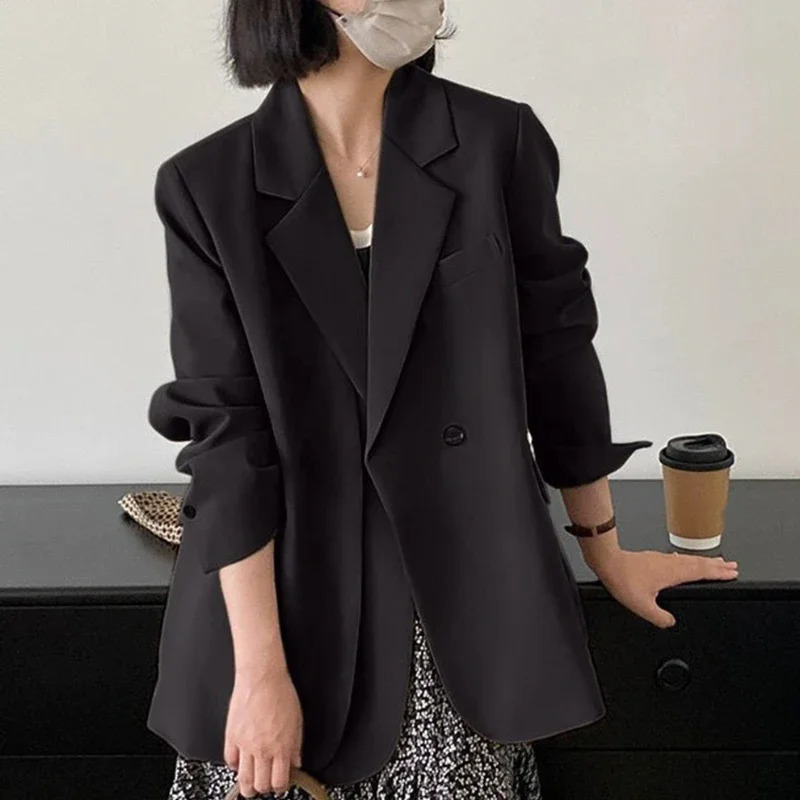 REALEFT Spring and Autumn Elegant Grey Womens Jacket Long Sleeve Single Button Office Womens Loose Womens Coat 250402