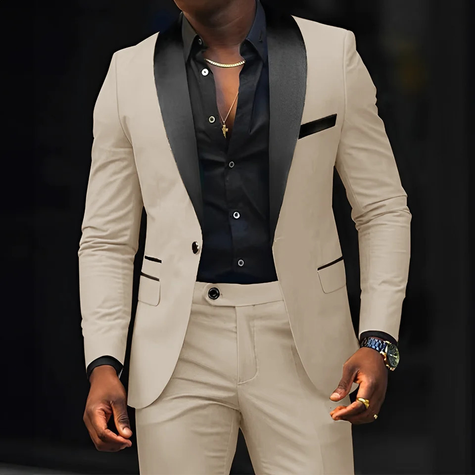 Mens slim fit set 2-piece wedding groom evening gown shawl collar jacket straight pants set XS-5XL 250402