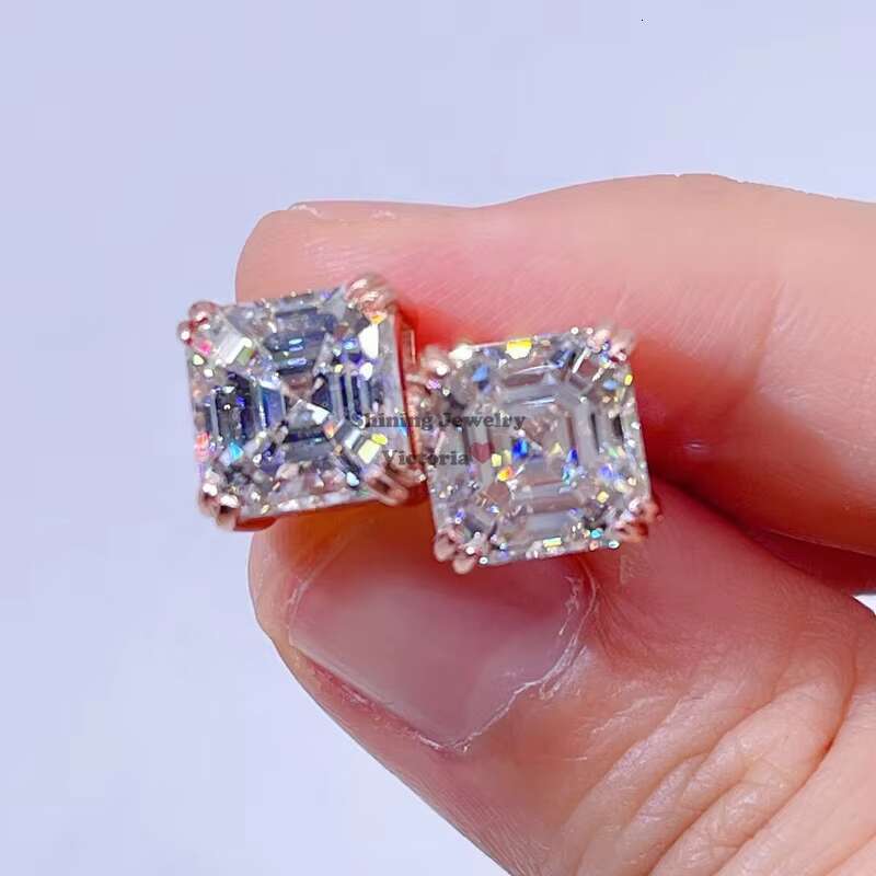 Screw Back Sterling Sier GRA Certidicate VVS D Color Asscher Cut Moissanite Earrings
