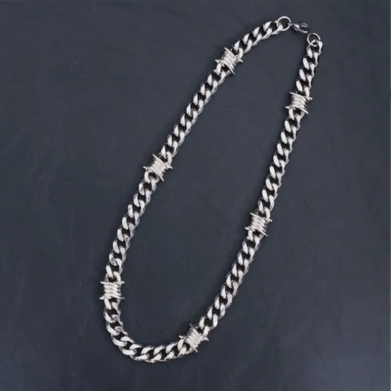 Unique Cuban Link Chain Thorns Choker Necklace Punk Gothic Stainless Steel Heavy Thick Barbed Wire Necklace for Men Women 50CM 251103