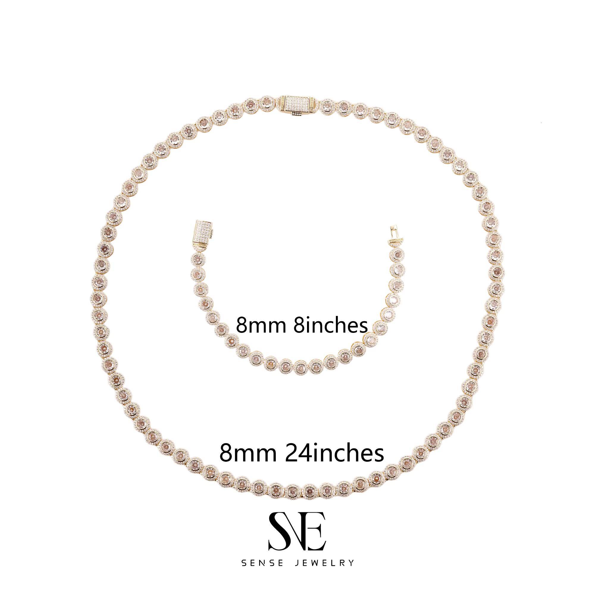 Womens 925 Sterling Silver Hip Hop Style Tennis Necklace Set Moissanite Round Design Link Chain