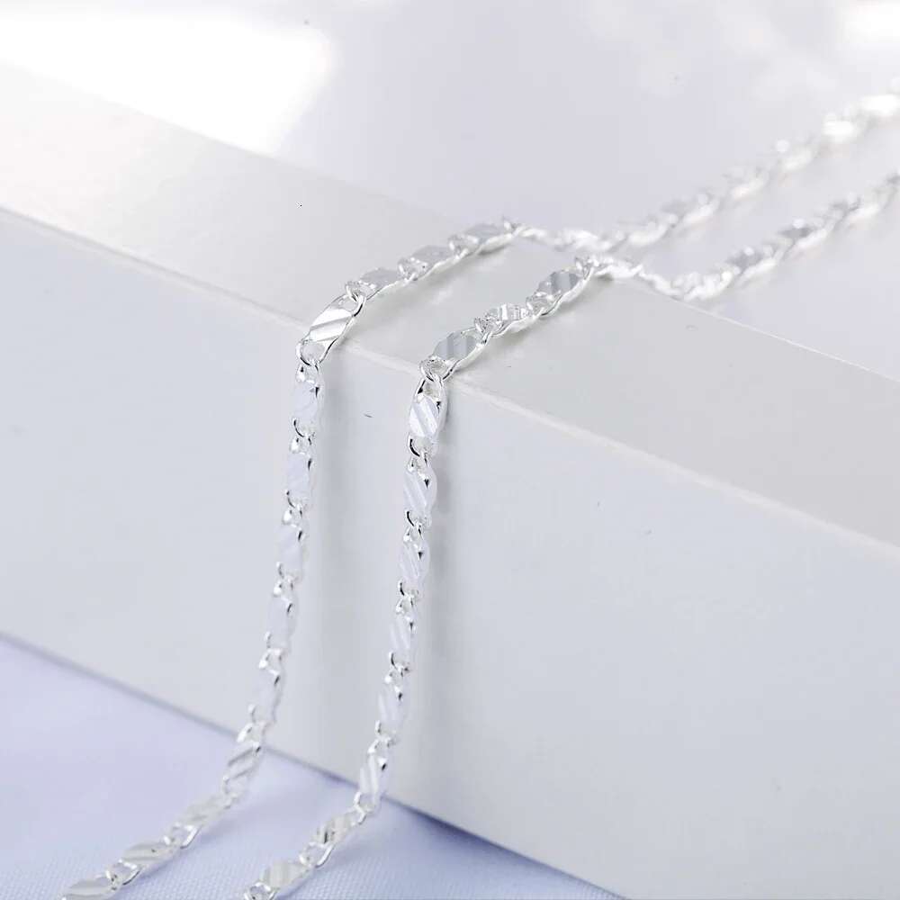 40-75cm Sterg Sier New fine 2MM flat Clavicle chains Necklaces for Men Women wedding party Jewelry Christmas gifts