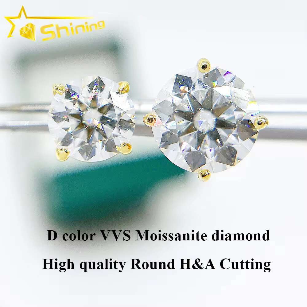 Hot Sale Ready to Ship Fine Jewelry Gold Plated 925 Sterling Silver VVS Moissanite Diamond Screw Back Stud Earrings