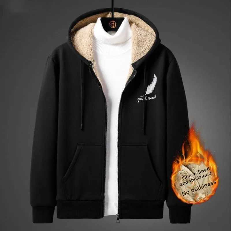 Winter Mens Plush Lined Sweatshirt - Heavyweight Zip Up Hoodie with Fleece Lining Loose Fit for Cold Weather Comfort S-4XL 5XL W251106