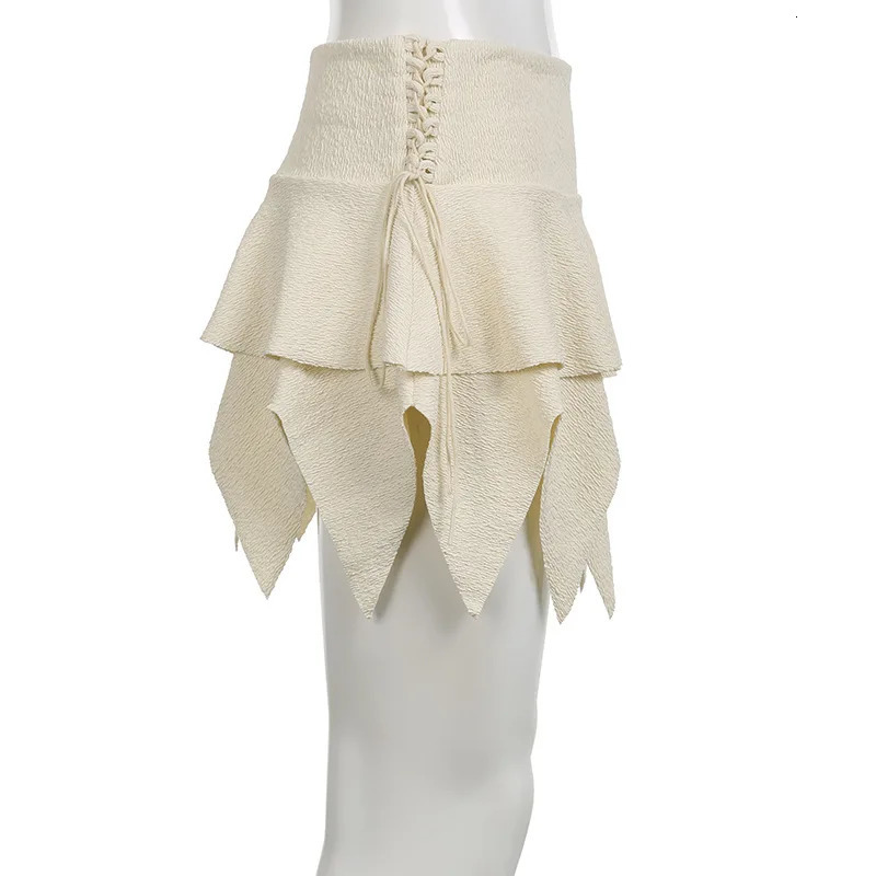 Womens Y2k Mini Ski Hut Ruffle Asymmetric Hem A-line Mini Ski Retro Fairycore Lace Stickers Layered Mini Ski 250402