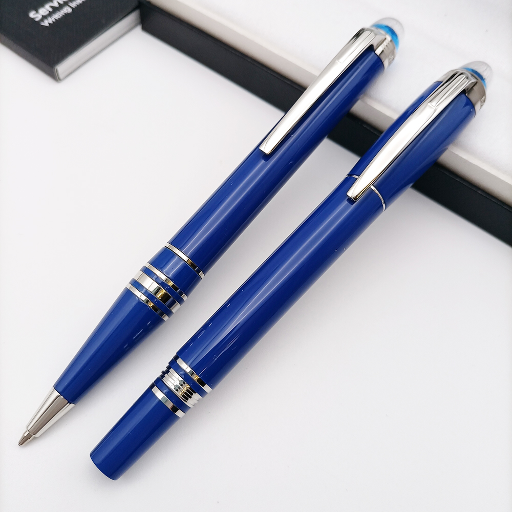Luxury Mont Fountain Rollerball Ballpoint Pen Blue Crystal Top Barrel M Stationery Writing Smooth With Serial Number