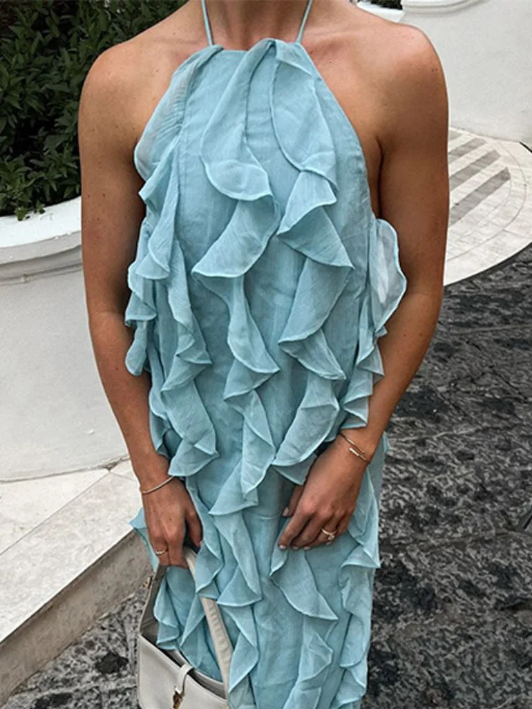 Womens pleated strapless backless Maxi dress fashionable loose slider pleated sleeveless robe summer womens beach vacation vest 250402