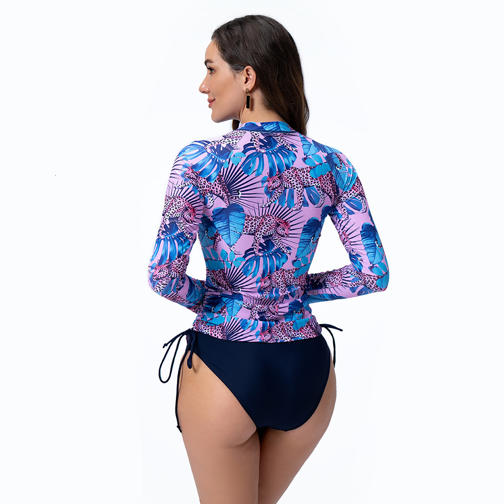 New racing professional hot spring swimsuit women's long sleeved split back snorkeling surfing swimming suit