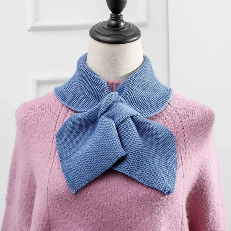 Korean Women Bowknot Cross Knit Ring Neck Scarves Fashion Female Autumn Winter Solid Color Elastic Soft Wool Warm Scarf y251031