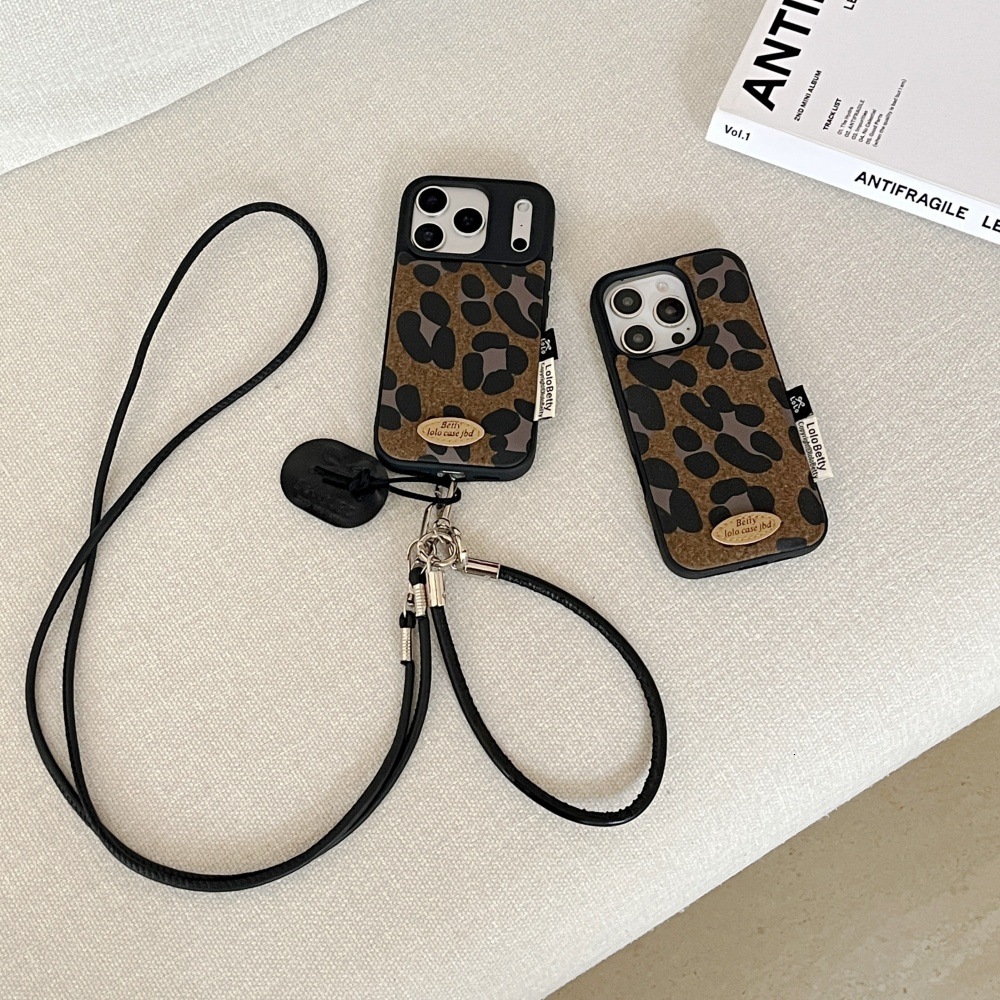 Suede Brown Leopard Print Phone Case Compatible with iPhone 17/16 Pro Max Simple Lanyard 15/14 Personalized Case