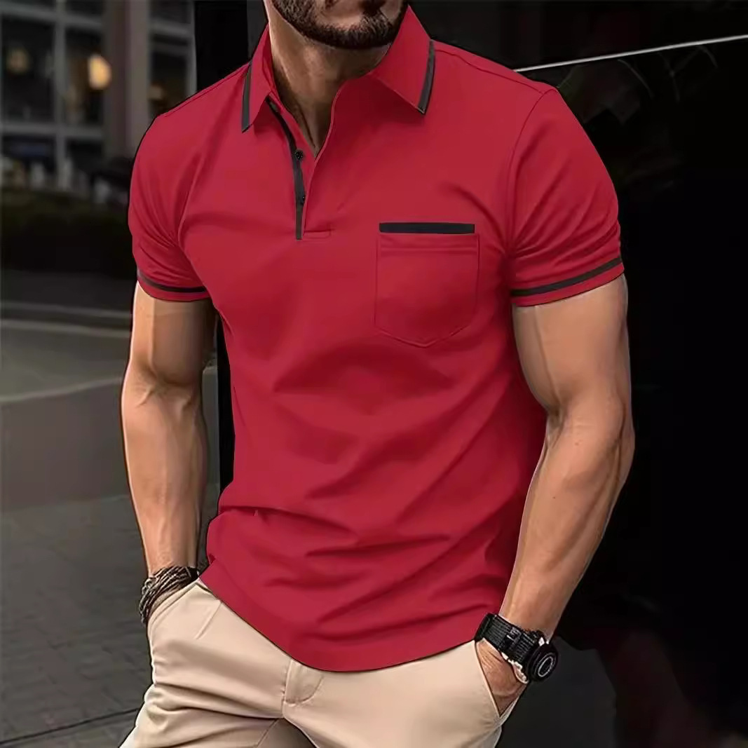 Spring mens printed casual fashion polyester short sleeved striped zipper polo shirt mens T-shirt