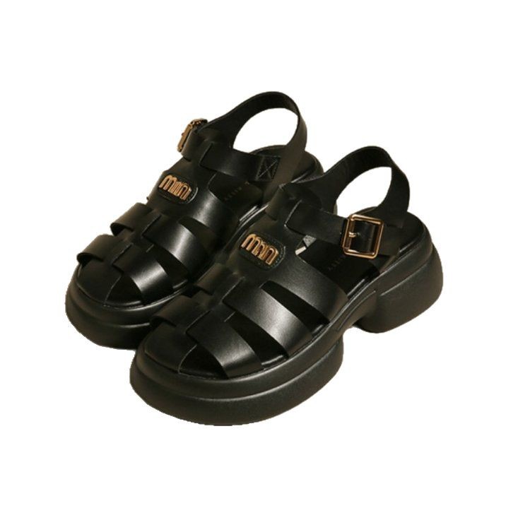 designer shoes 2025 new Women's thick-soled black sporty peep-toe Roman sandals style for summer and autumn fashionable and casual sandals for wo