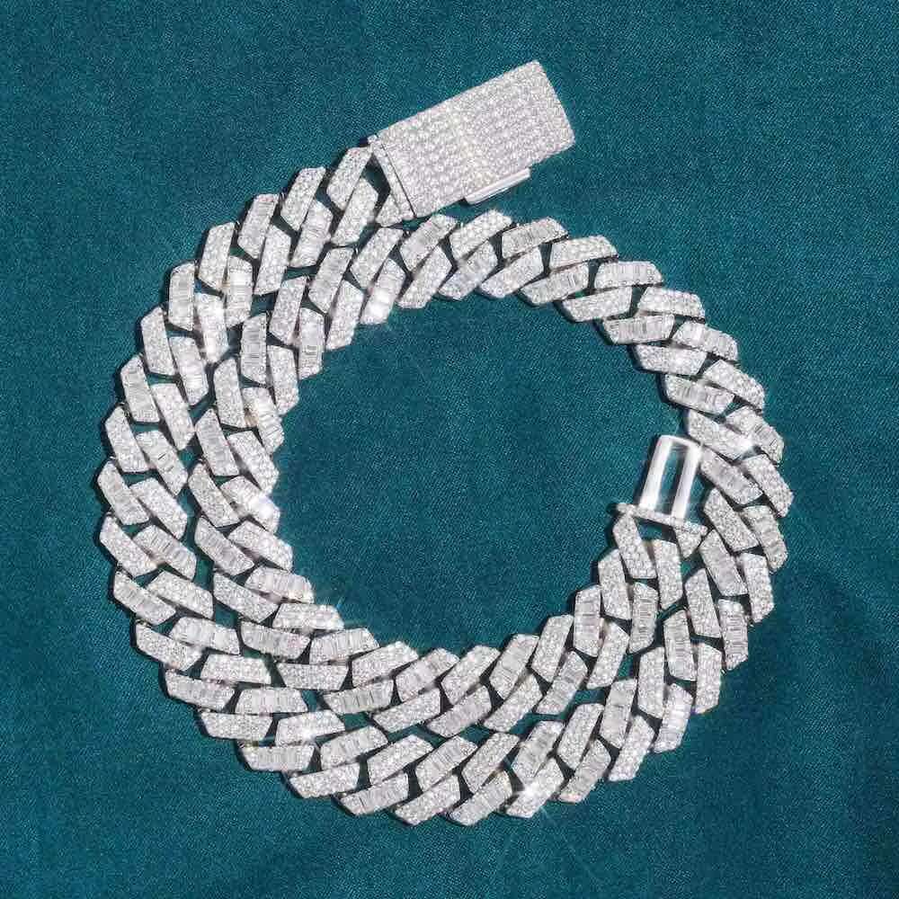 15MM White Gold Plated Moissanite Cuban Link Chain For Mens For Fashions