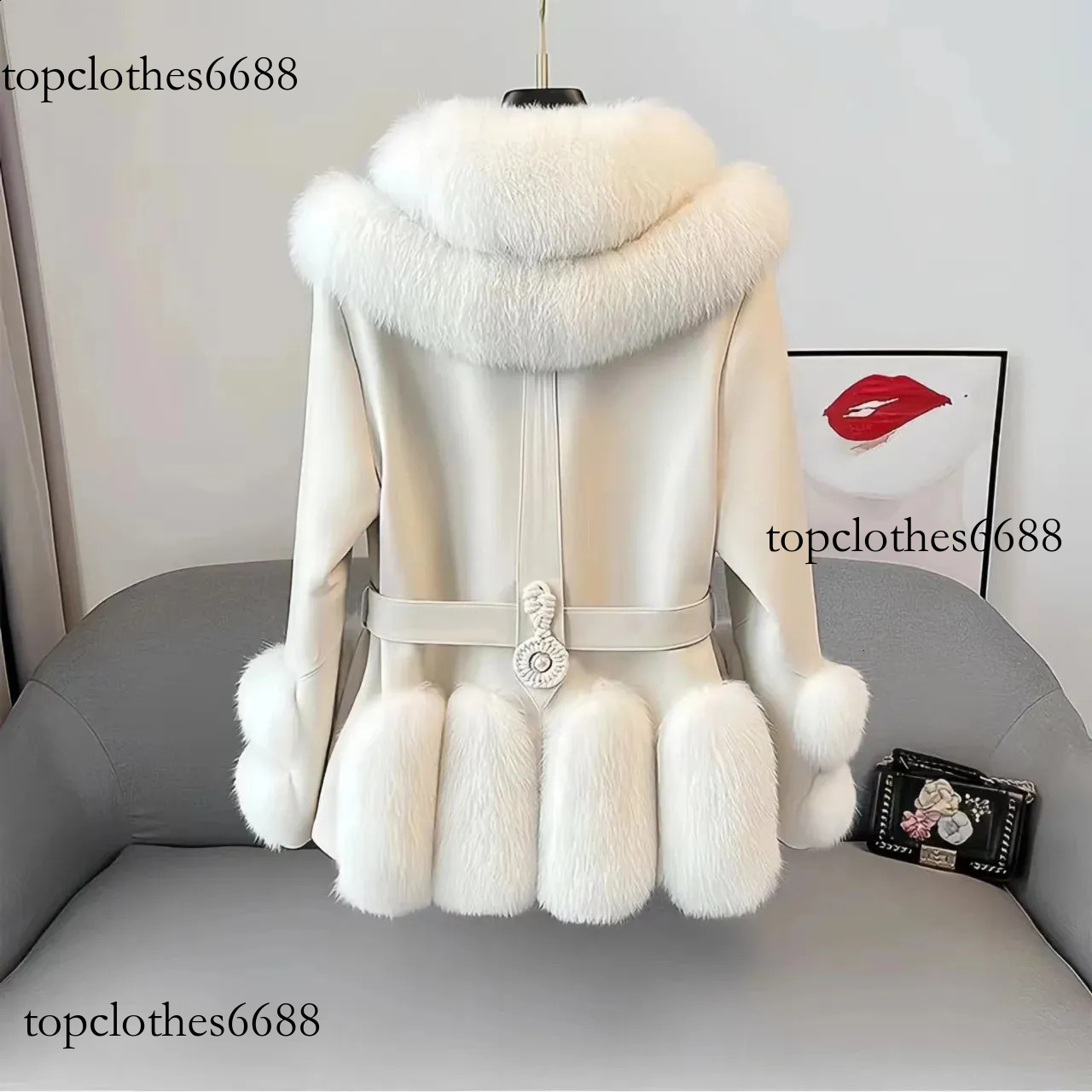 Womens Faux Fur Coat Adjustable Waist Leather Jacket Collar Thick Warm Clothing High-Quality Autumn And Winter 240827