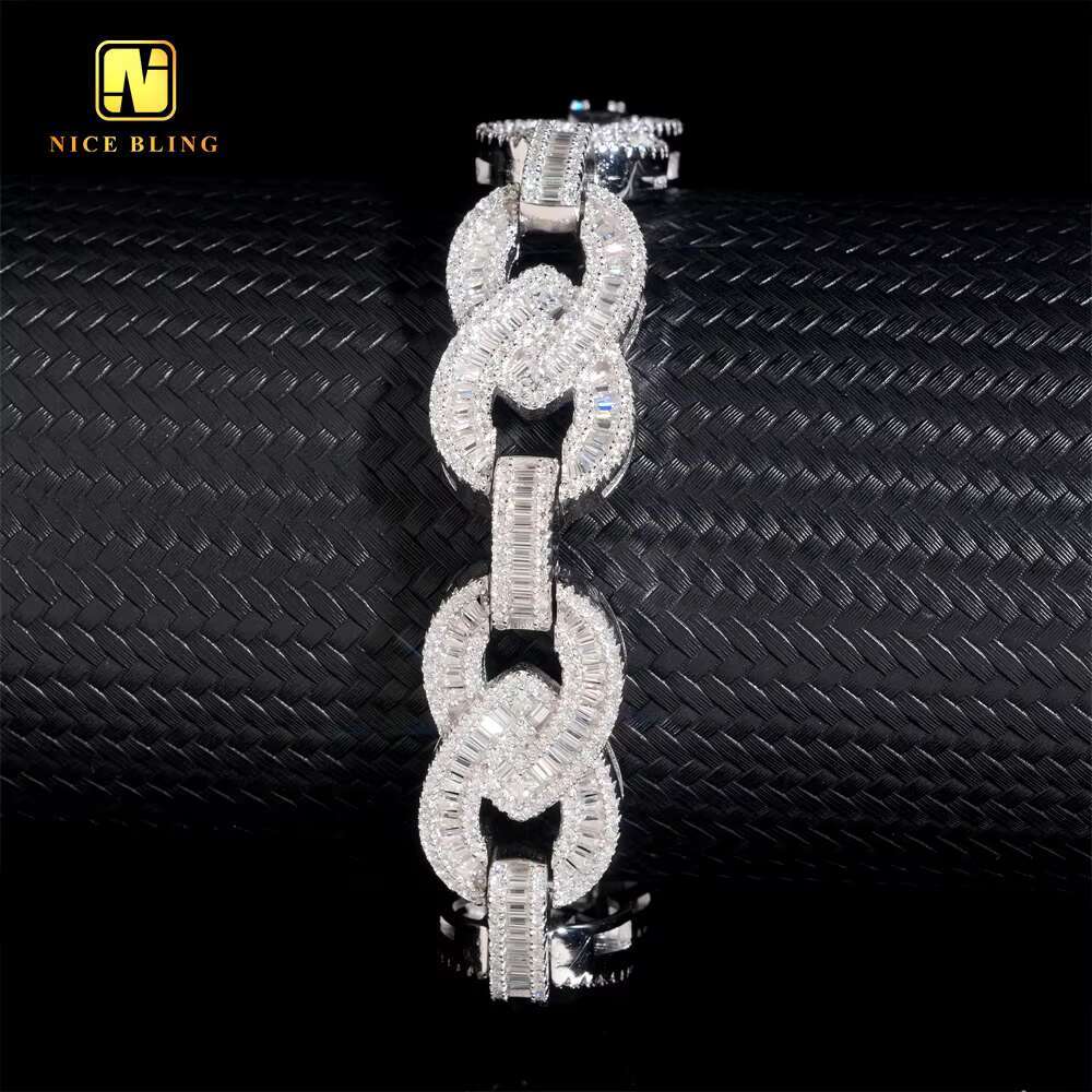 Baguette Custom15mm Iced Out Fine Hip Hop Style Men Jewelry Infinity Cuban Link Chain 925 Silver VVS Moissanite Diamond Bracelet