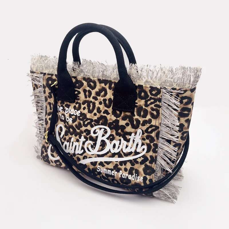 SAINT BARTH 2025 New I Women's Large Capacity Leisure Travel Leopard Pattern Small Canvas Handmade Tassel Handbag Tote Bag