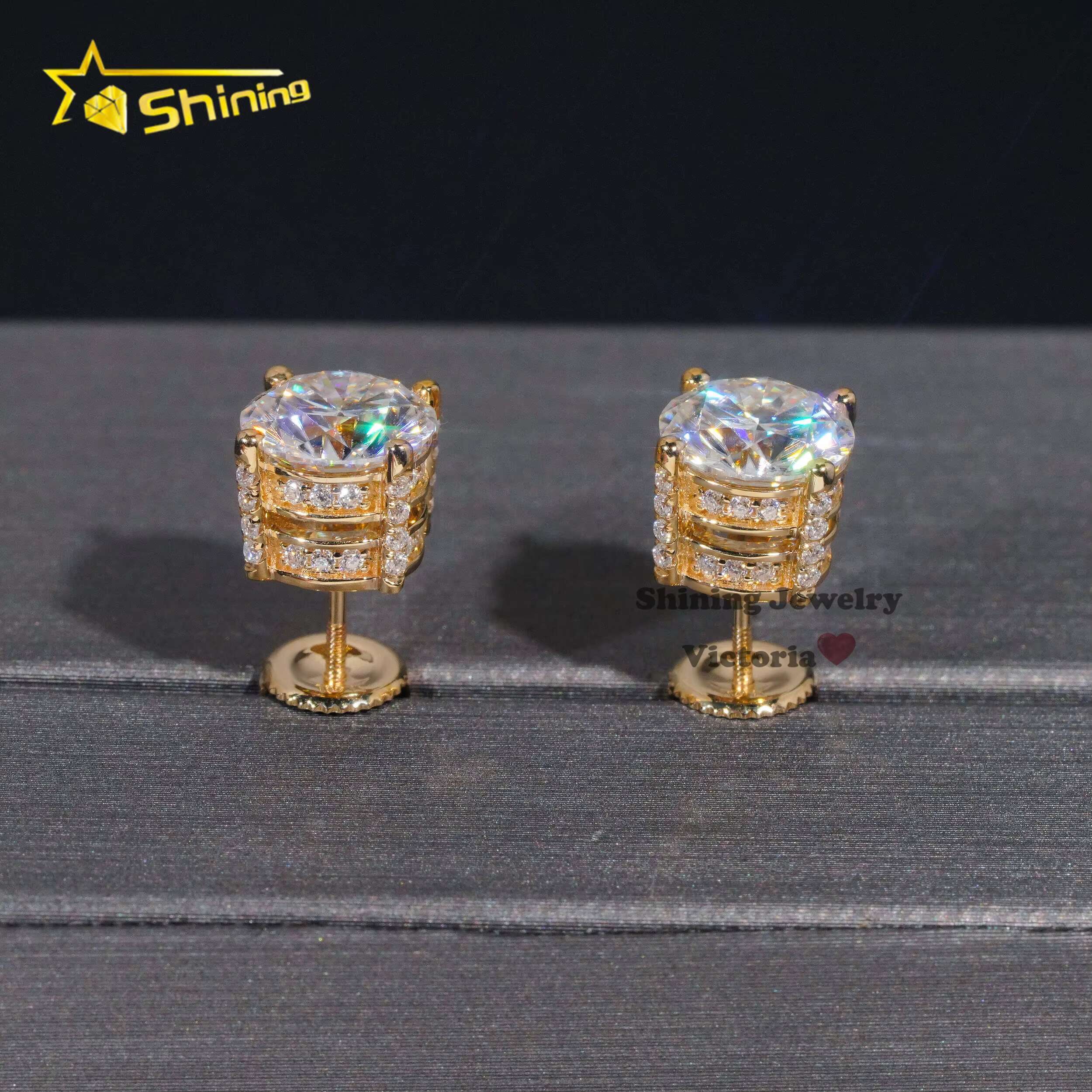 Iced Out Pass Diamond Tester Men Earrings VVS Moissanite Earrings 10K Soild Gold Screw Back 6.5MM Side Iced Earrings Studs