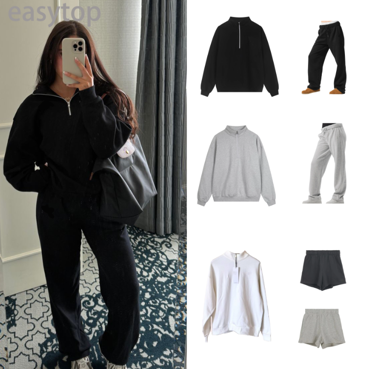 10A Hot Sale Breathable Casual Pullover Quarter Zip Stand Collar Hoodie Comfortable Sports Pant Designer Bag Quick-dry Bra Set aloliness Women Clothes Hoodie