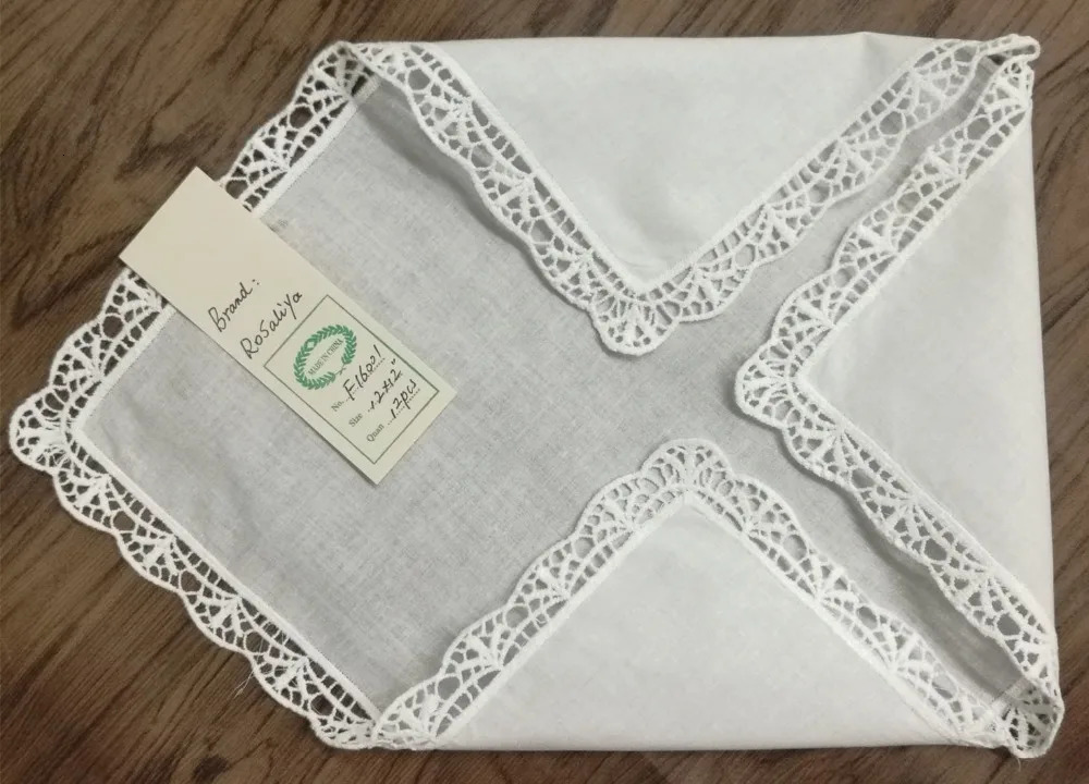 Set of 12 Fashion Handkerchiefs White Cotton Wedding Handkerchief Vintage Lace Hankies Hanky For the Mother of the Bride 12x12 250403