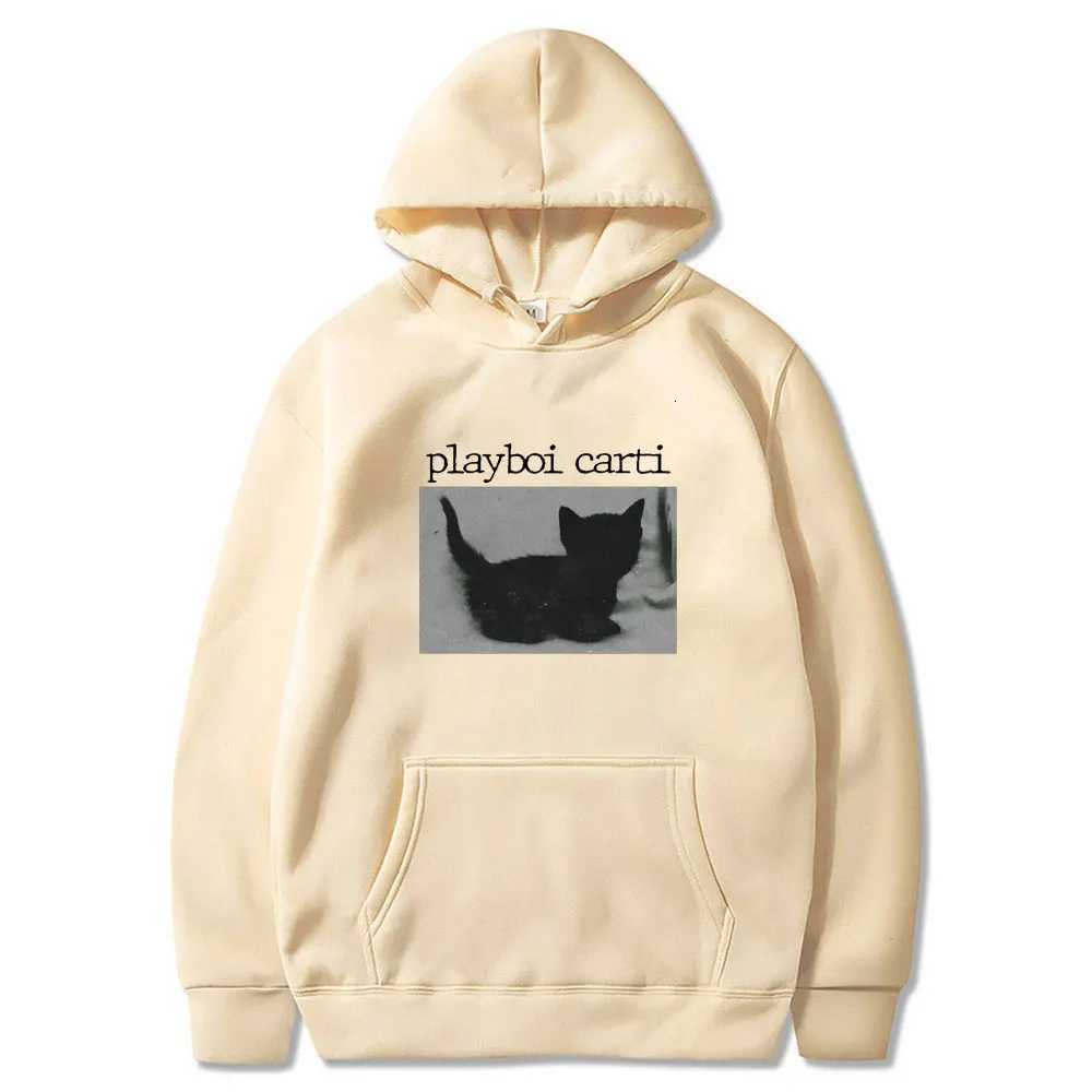 Playboi carti - Mens oversized hoodie with beautiful cat prints casual streetwear high-quality Harajuku hoodie W251106
