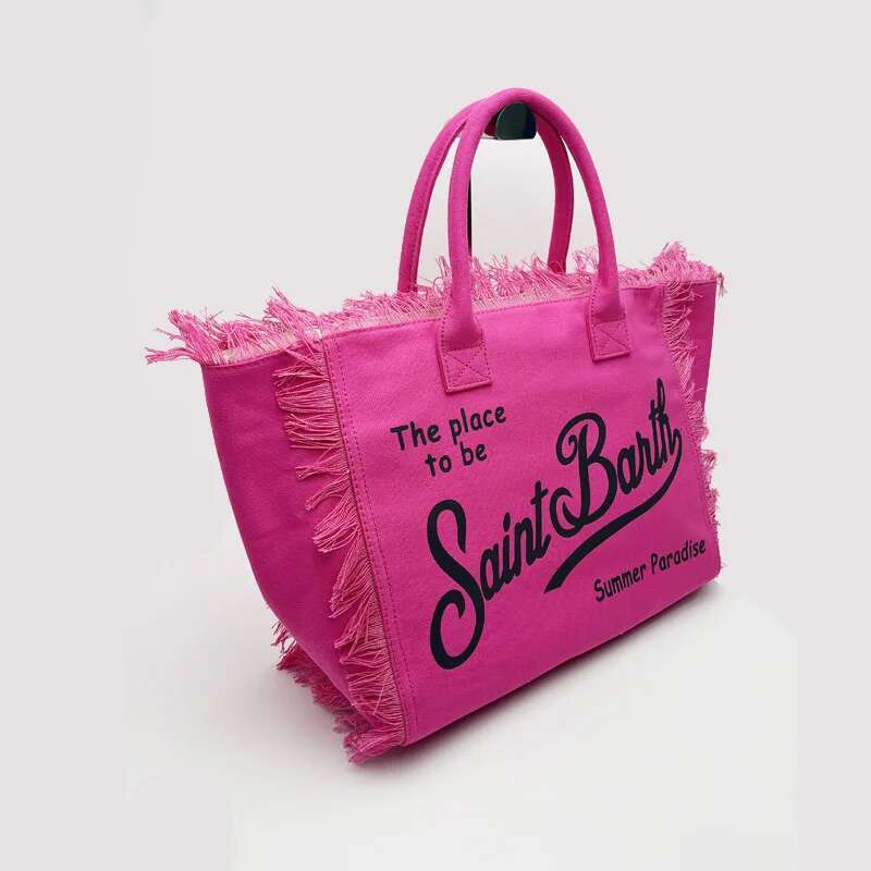 Saint Barth European And American New Fashion Tassel Embroidery White Large Capacity Black Beach Tote Bag Handbag