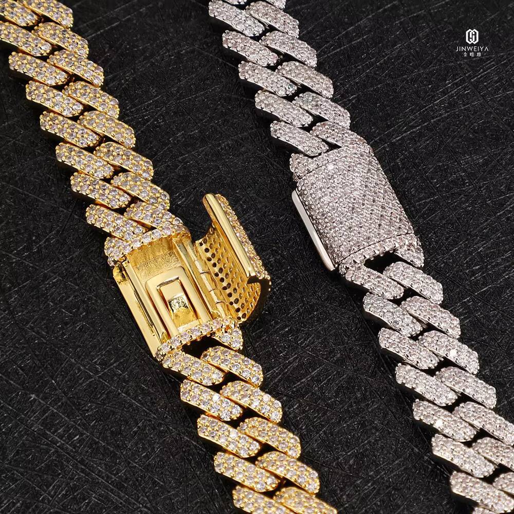 JWY 10mm Diamond Cuban Link Chain Moissanite Necklace 925 Sterling Silver Gold Plated Hip Hop Necklace Iced Out Men Chain