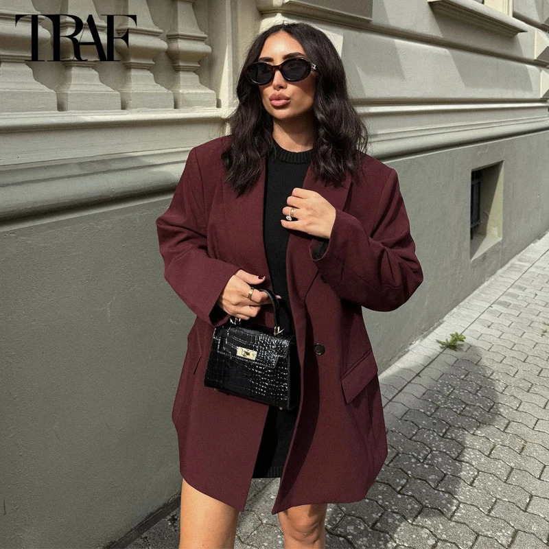 TRAF Womens Straight Long Coat Winter Coat Womens Jacket Street Coat Long Sleeve Jacket 250402
