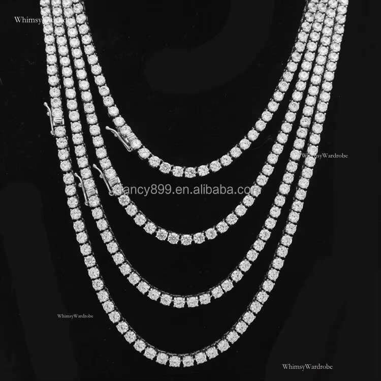 Stainless Steel Real Gold Plated Stone Necklace VVS Moissanite Tennis Chain