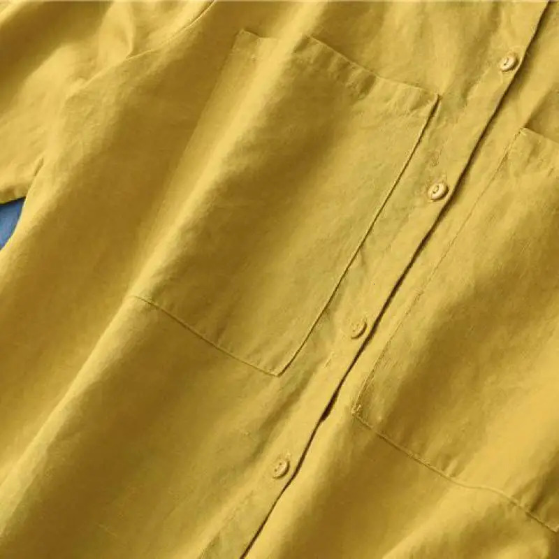 Johnature Leisure Stand Pockets Single Breasted Long Sleeve Cardigan Shirt Autumn Cotton Linen Comfortable Women Tops 250402