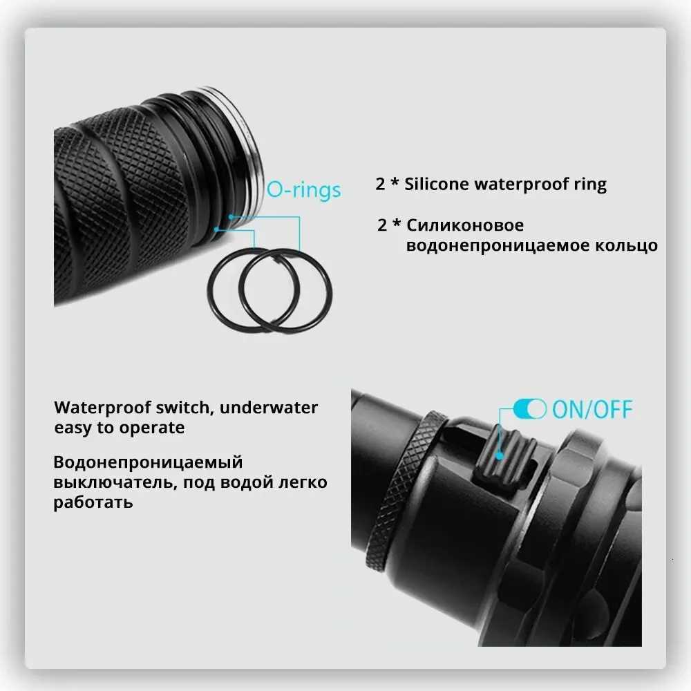 High Power Diving Flashlight IP68 Highest Waterproof Rating Professional Diving Light Powered by 18650 Battery With Hand RopeW251106