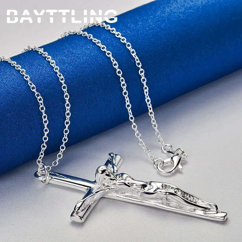 Sterg Sier 16-30 Inches Fine Cross Necklace For Women Men Charm Wedding Temperament Jewelry Gifts Party