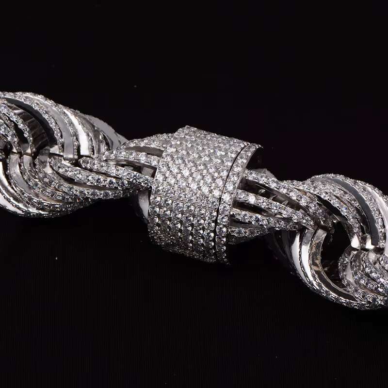 High-end Custom Jewelry Hip Hop 925 Sterling Silver Iced Out 30MM Moissanite Rope Chain Necklace for Men