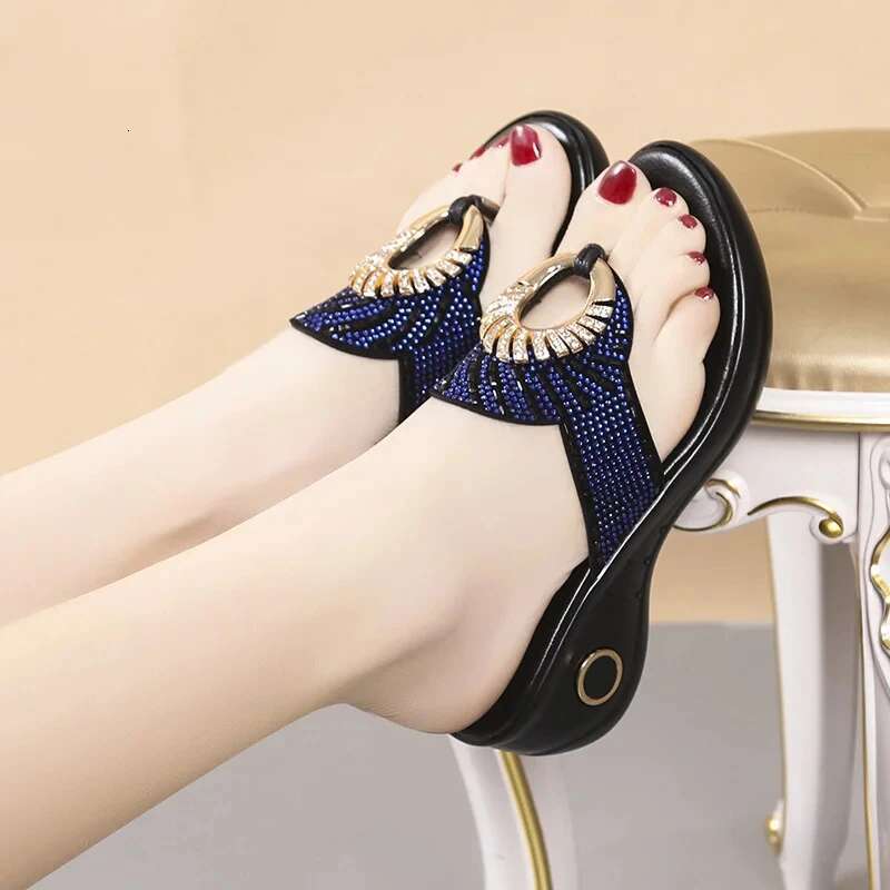 2025 Summer New Women's Open toed Glitter Decorative Ladies' Style Sweet Designer Fashionable Popular Comfortable Thick High Heels Slippers