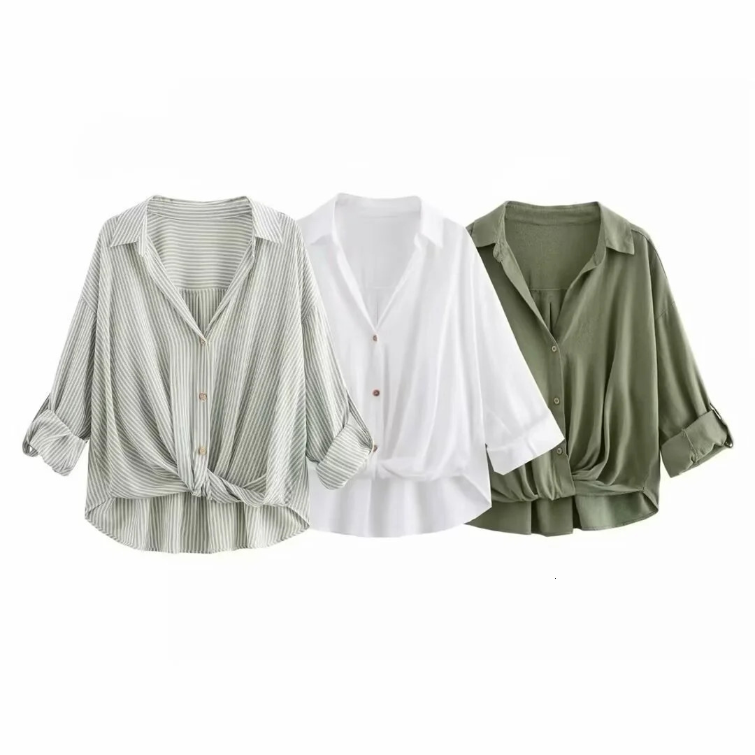Europe and the United States wind solid colour loose womens linen shirt long-sleeved button up chic blouse womens fashion 250402
