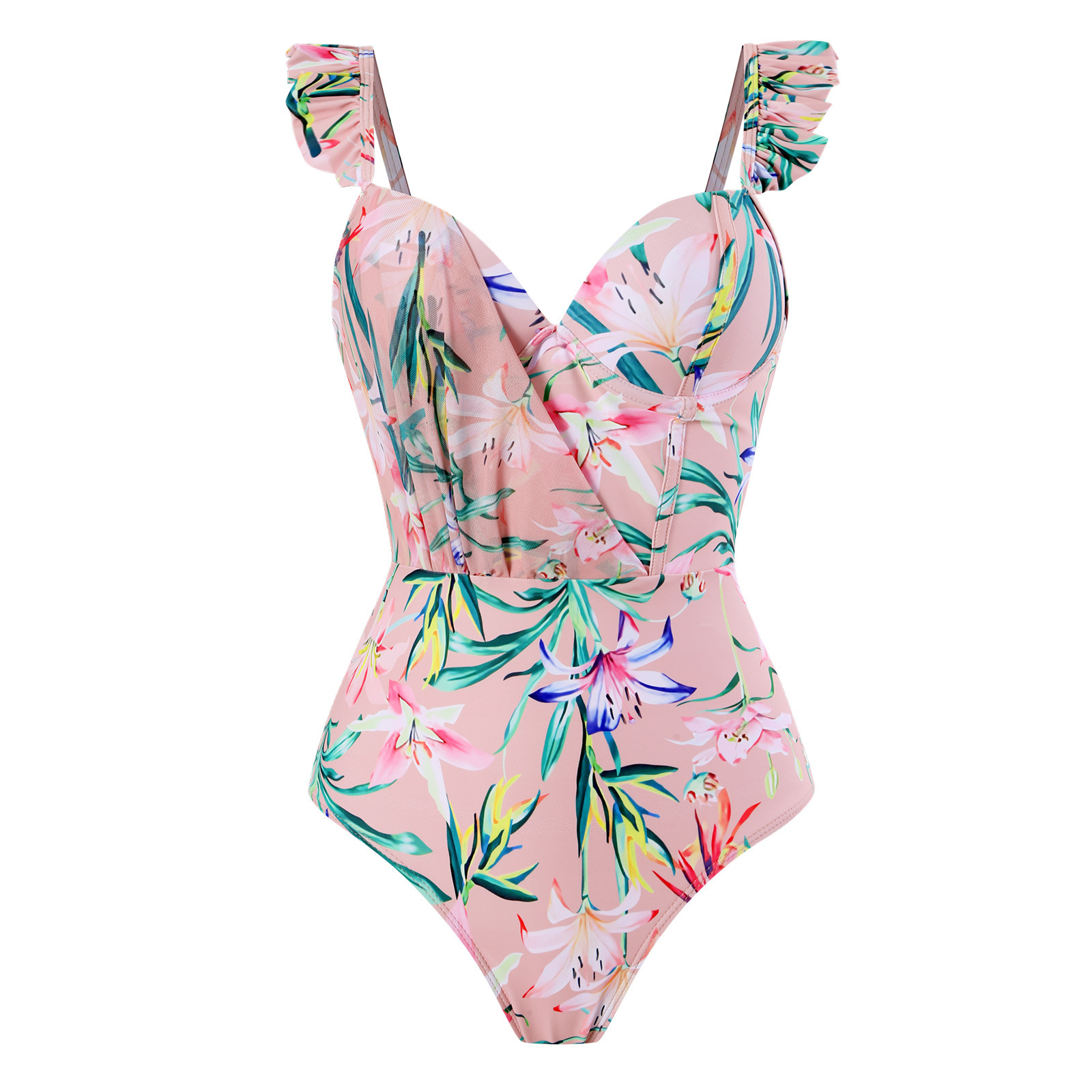 2025 new one-piece for women, conservative coverage, slimming effect, lotus leaf edge hanging feeling, wrapped skirt vacation swimsuit