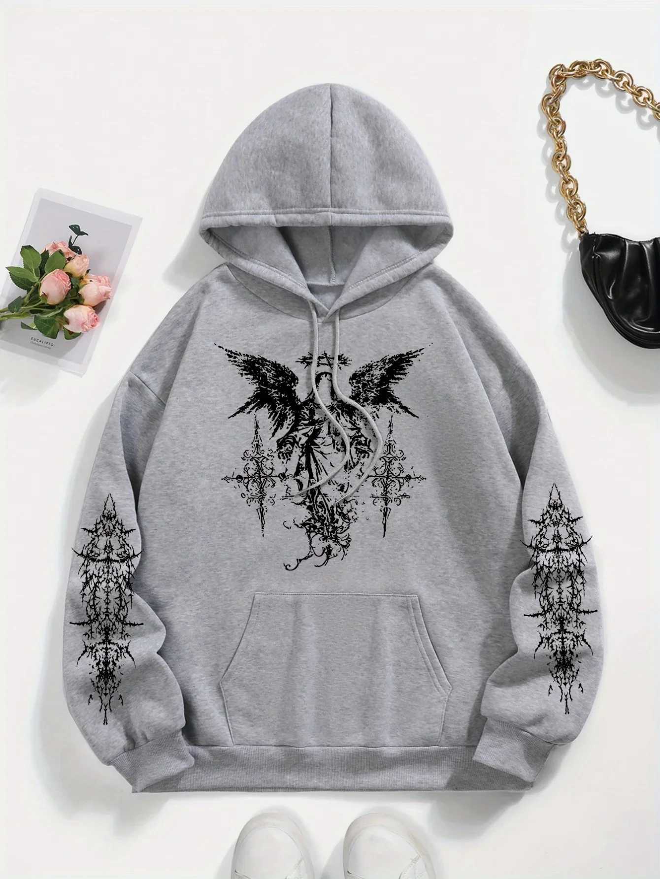 High Street Millennium Bug Gothic Hiphop Street Cool Retro Men Women Hooded Sweatshirt Autumn Winter Daily Loose Warm Sportswear W251106