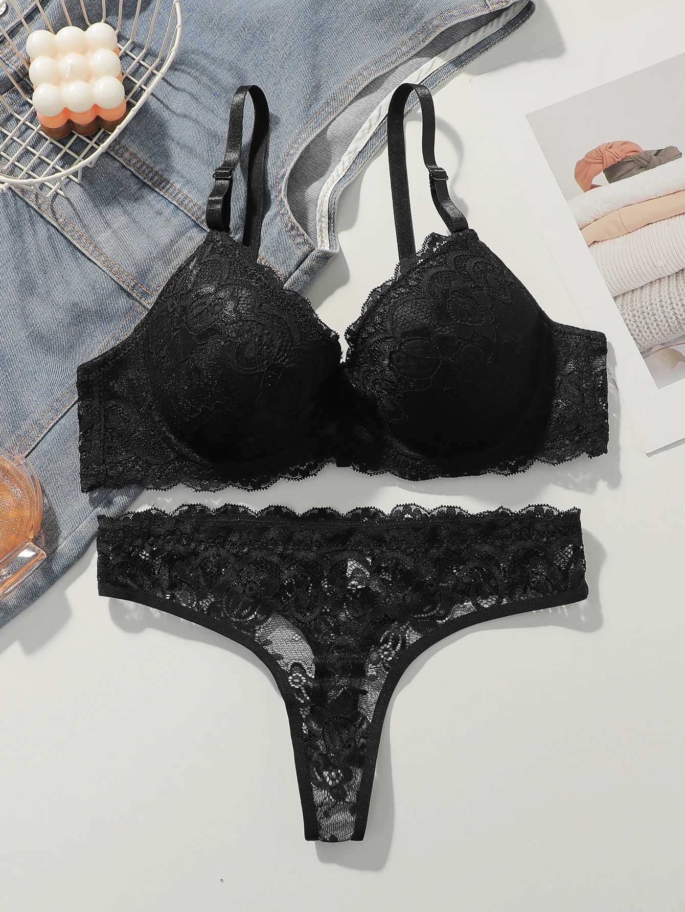 Womens sexy embroidered lace lingerie set with steel rims gathered push up straps adjustable daily comfort bra set A3112XJ251106