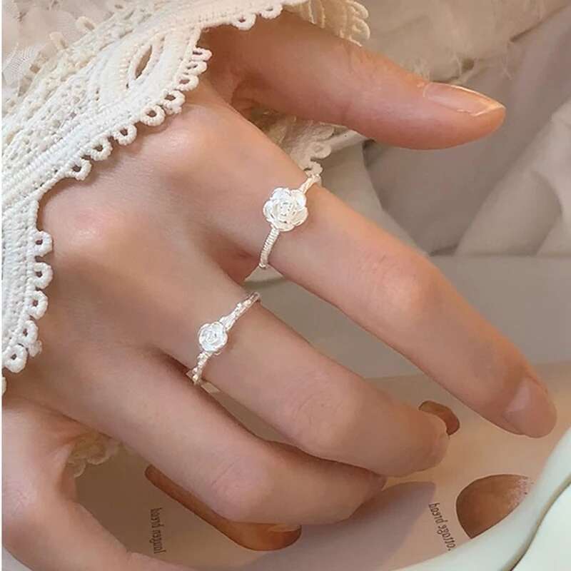 S Sterg Sier Rose Ring Adjustable For Womens Simple Wear Love Cute Anniversary Birthday Romantic Gift Fine Jewelry