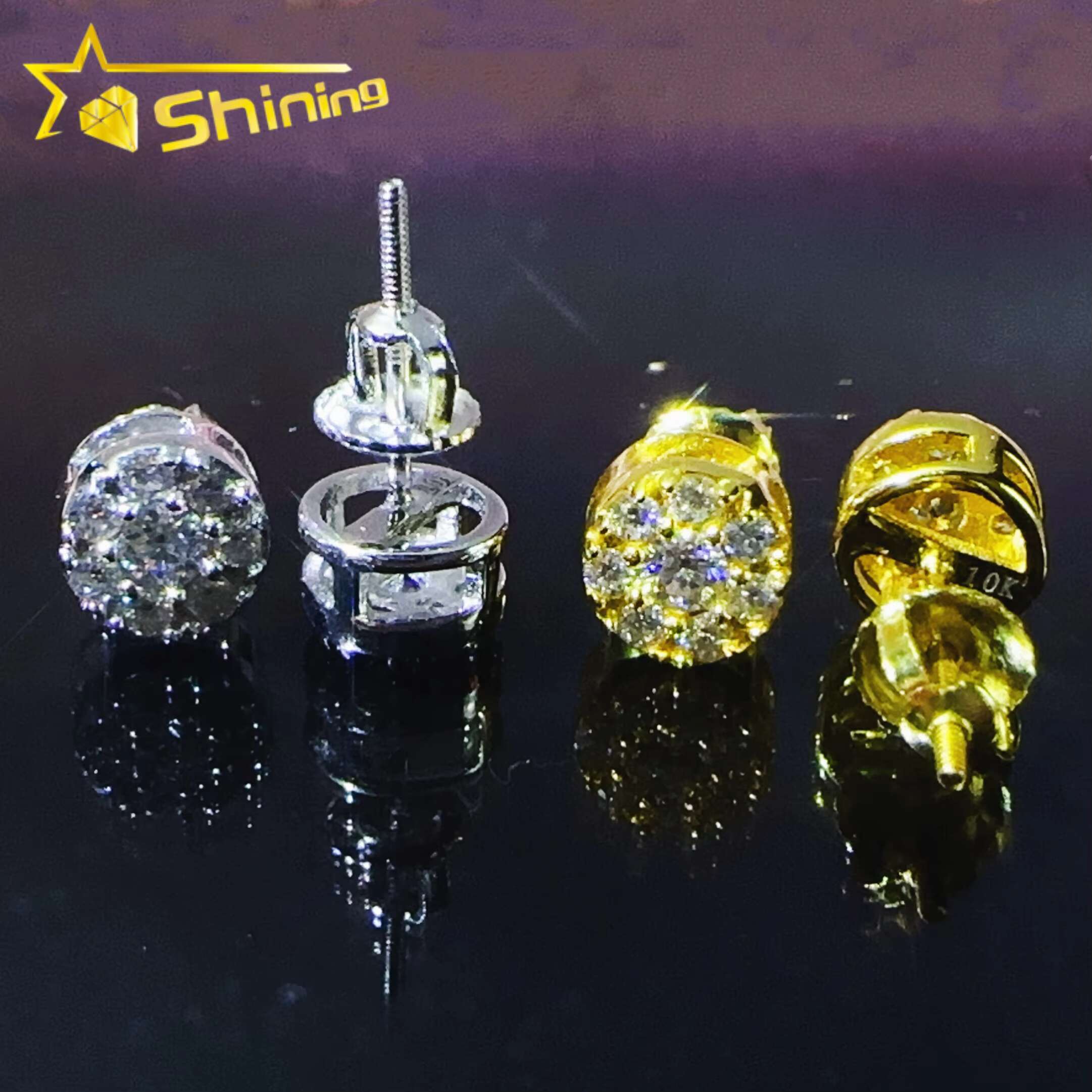 Hot Sale Earrings D Color Round Moissanite Boucles Stud Earrings 925 Silver Flower Unisex Studs for Ears