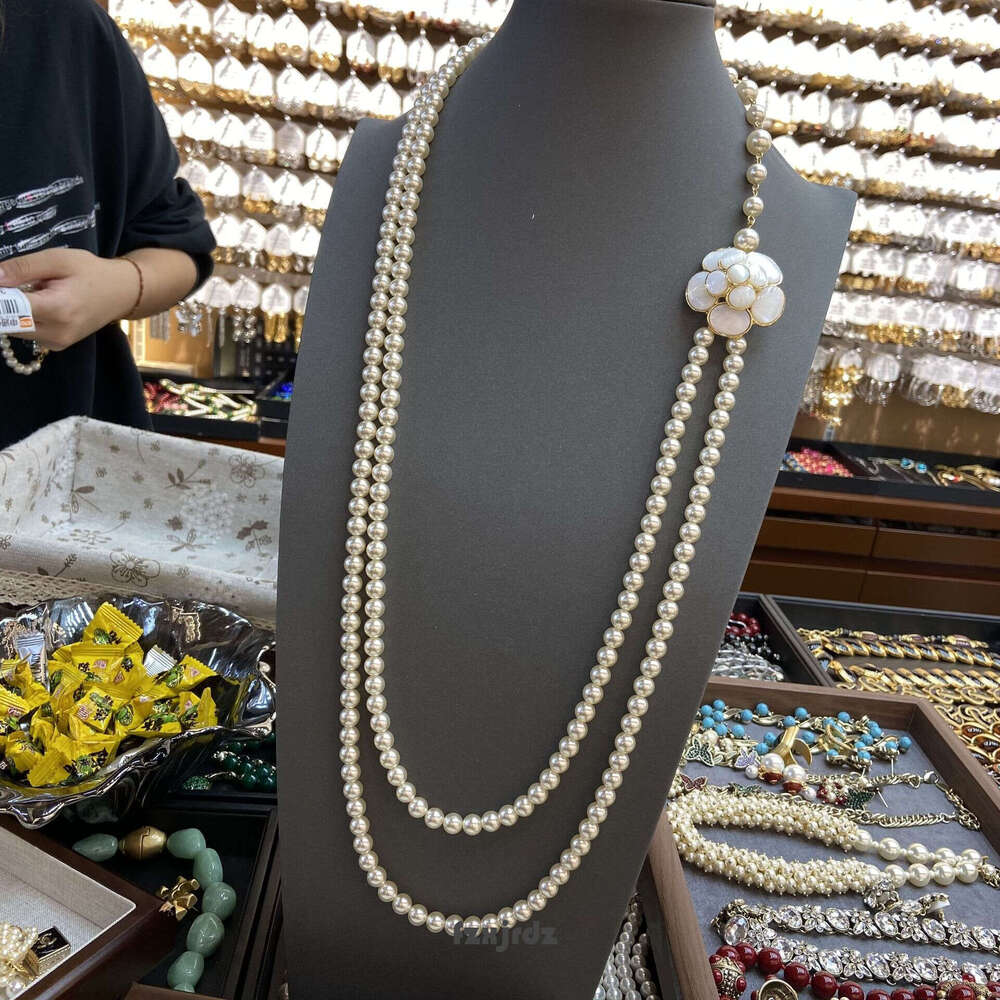 Vintage Real Gold Plated French Retro Natural Necklaces White Shell Camellia Pearl Necklace Earrings Ring Set