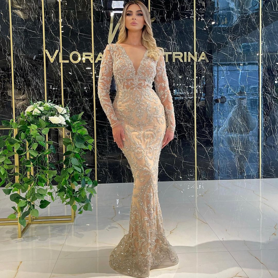 2025 New Womens Clothing New Hot Stamping Long Sleeved Slim and Sexy Long Skirt Evening Dress New Style