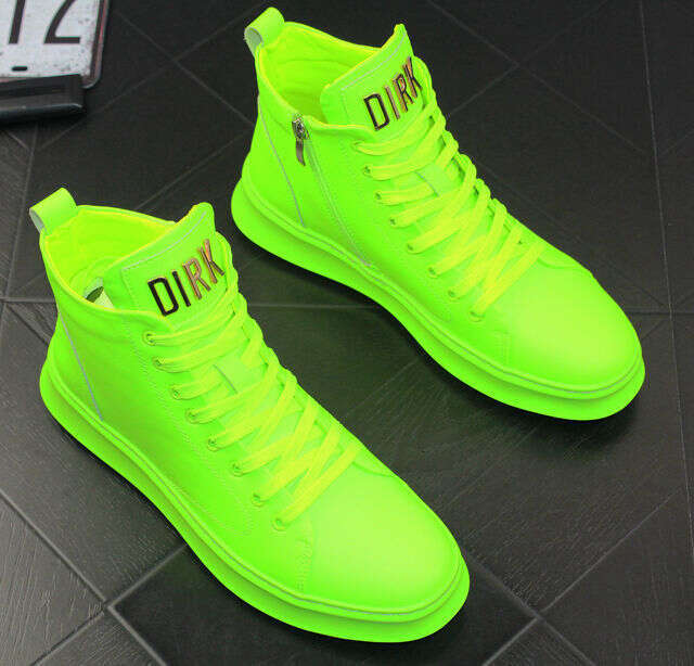 Four Seasons Trendy Patent Leather Glossy Sneakers Men's High-top Casual Shoes 2024 New Fluorescent Green Gold Silver White