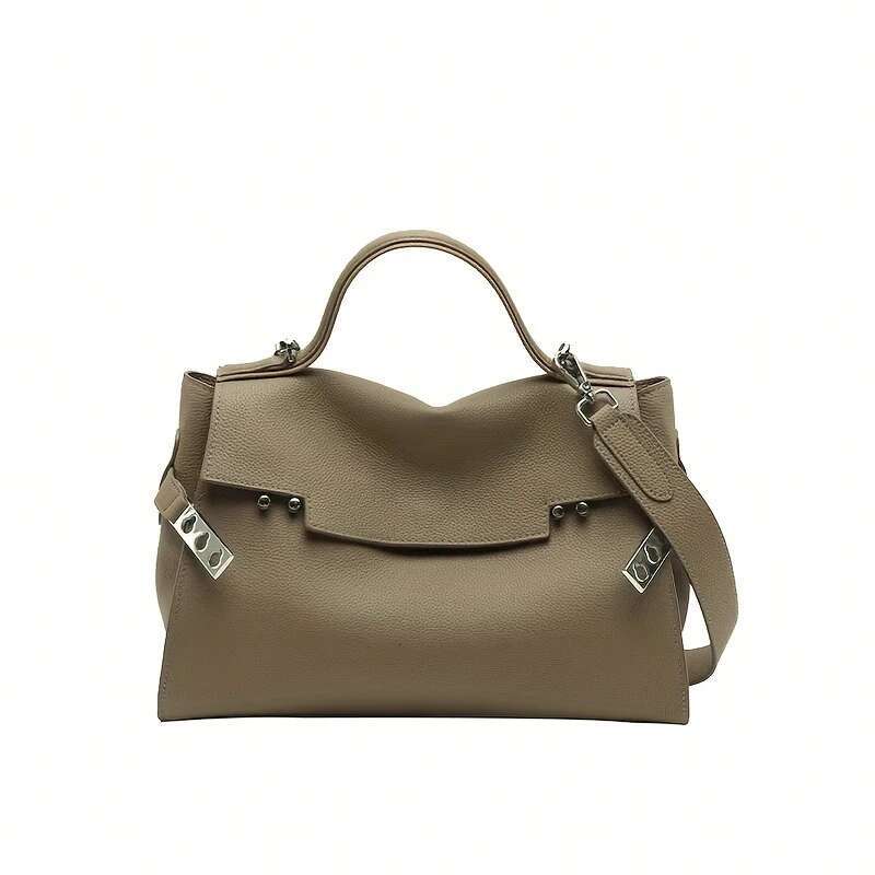 Ladies Cowhide Leather Handbag Large Capacity Casual Shopping Shoulder Crossbody Bag Retro W