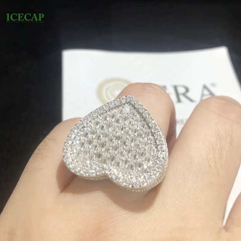 Big Heart Shape Ring 925 Silver White Gold Plated Ring baguette Cut VVS Moissanite Ring for Women