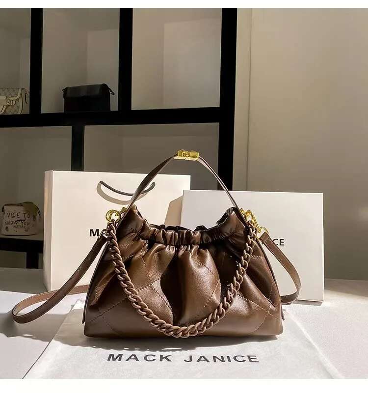 Autumn Winter Soft Leather Bucket Female Underarm Armpit Women Fashion Handbag Shoulder Messenger Chain Bag Lady Purse