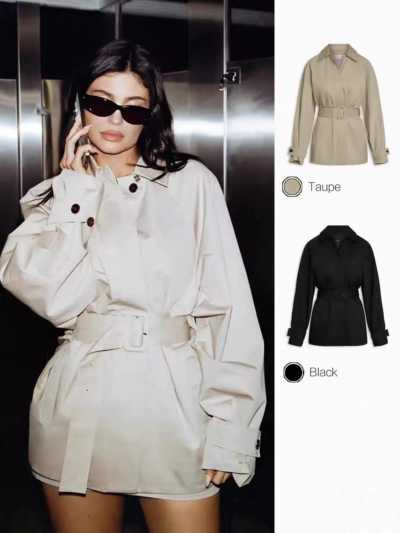 Khy black apricot windbreaker coat Kylies same style lapel short waistcinching top 251030