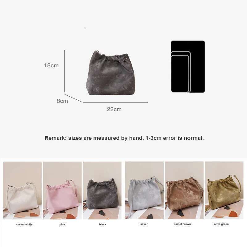 New Women Simple Bucket Female Fashion Sier Shoulder Bag Lady Soft Cowhide Split Leather Crossbody Messenger