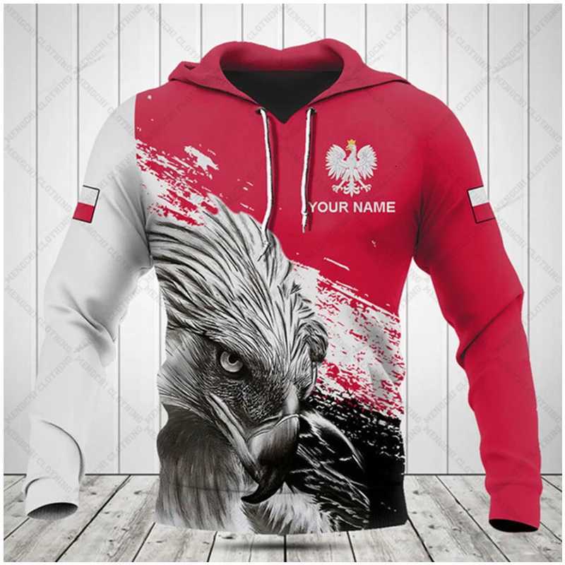 Polish Flag Emblem 3D Harajuku Printed Retro Fashion Mens And Womens Sports Outdoor Leisure Daily Loose Comfortable Hoodie W251106