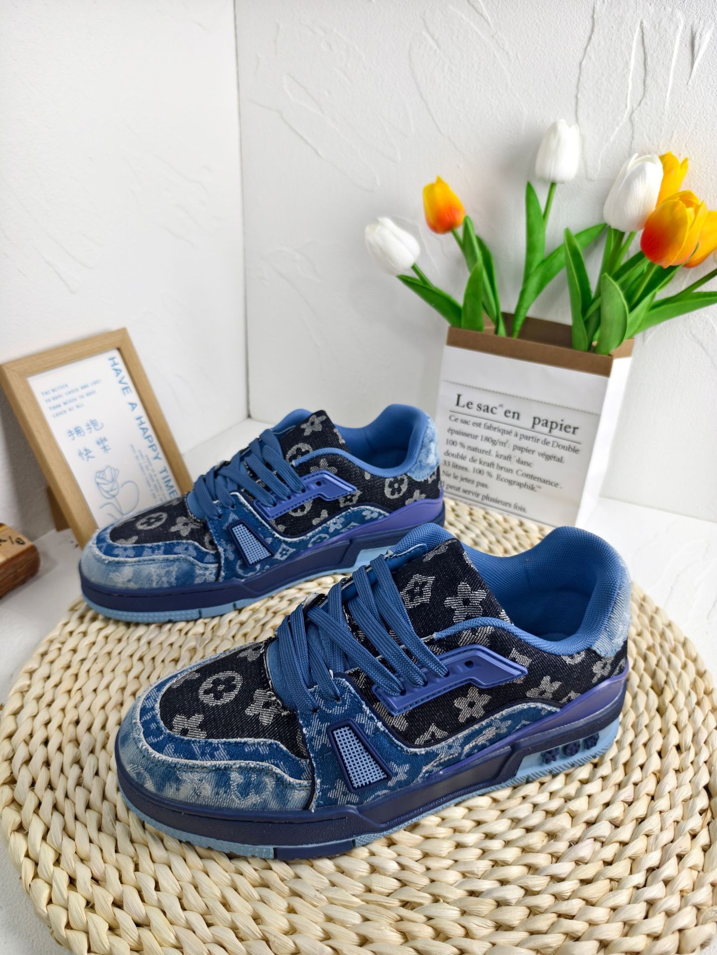Free shipping Designer shoes retro style patchwork college style monochrome print unisex couple trendy shoes fashionable and versatile denim casual sh