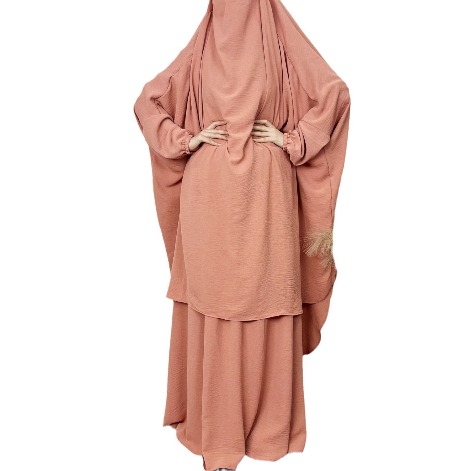 Ice Silk Wrinkle Strap Skirt Two Piece Set Fashion Women's Robe Dress Abaya Maxi Dresses Islamic Clothing